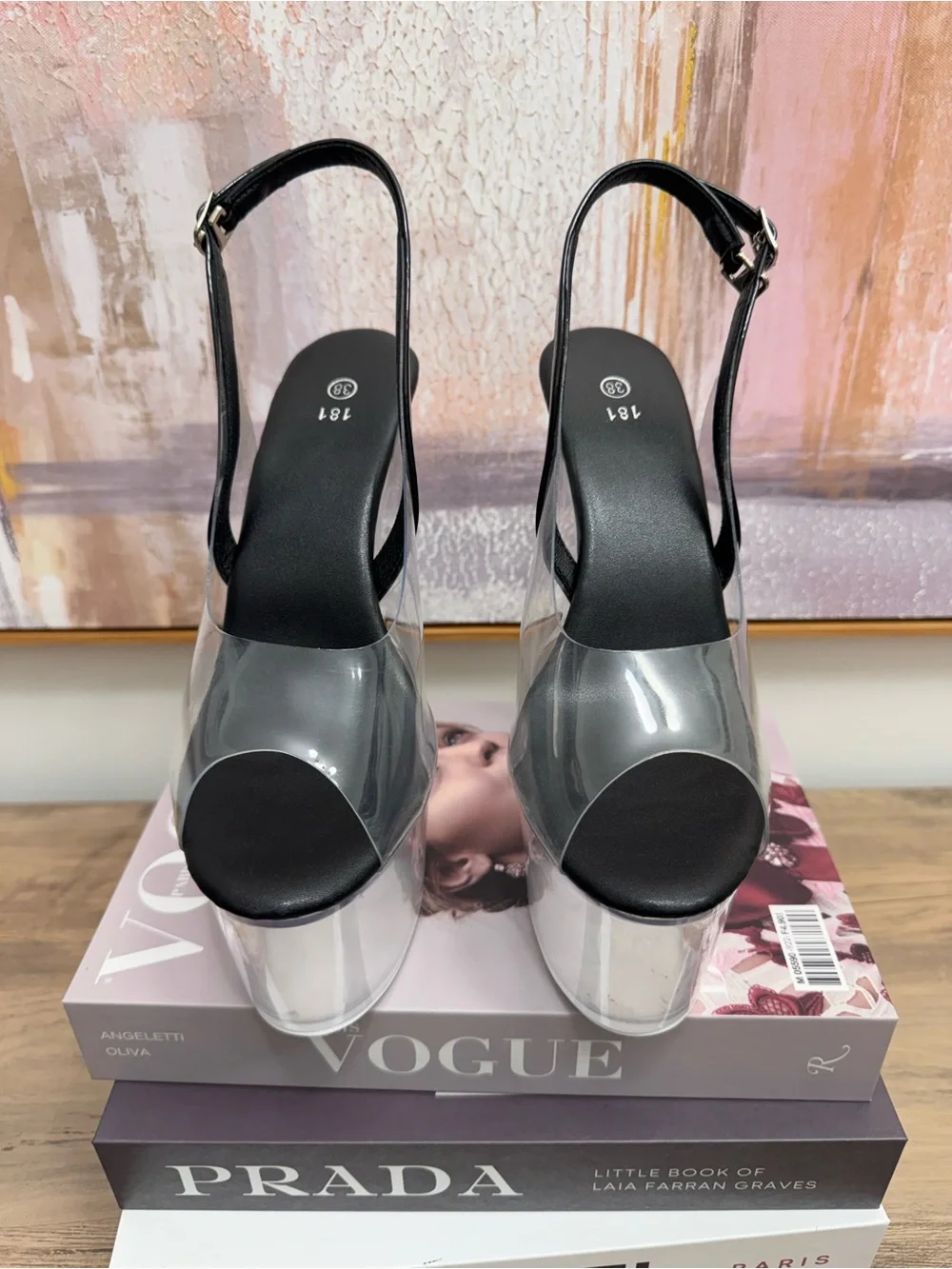 ❤️ NEW Clear Platform Stiletto Slingback Heels  Black Sexy Club Dance Exotic 8